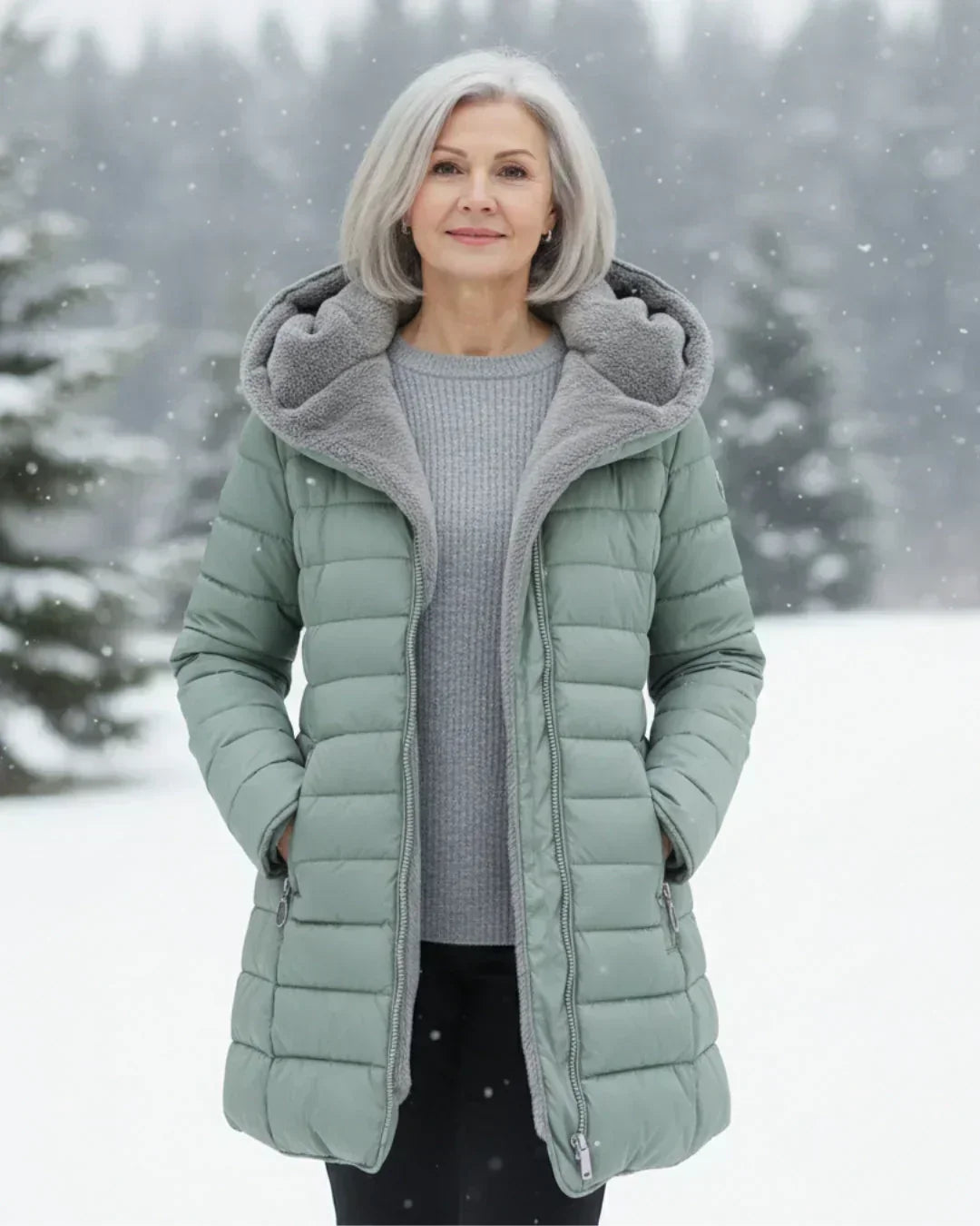 Luna – Chaqueta Acolchada Verde Claro de Invierno