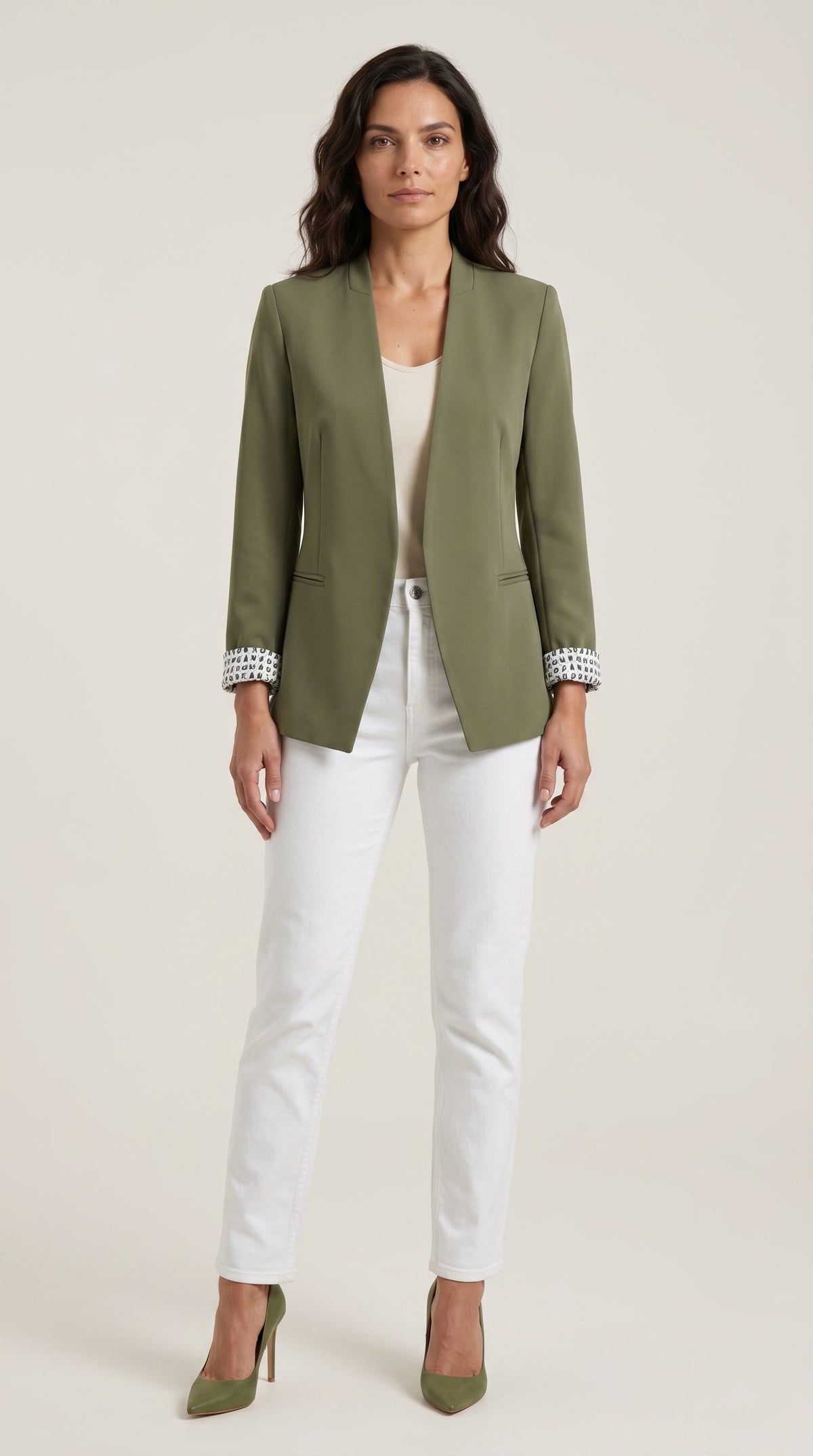 Blazer Caqui de Corte Recto con Hombreras