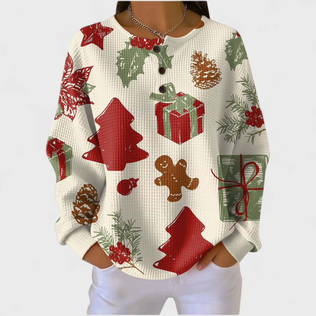 Judith | Sudadera Sin Capucha Mujer Estampado Navideño Manga Larga
