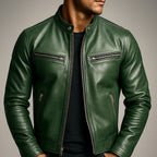 Bruno | Cazadora de Cuero Hombre Cuello Mao Cremallera