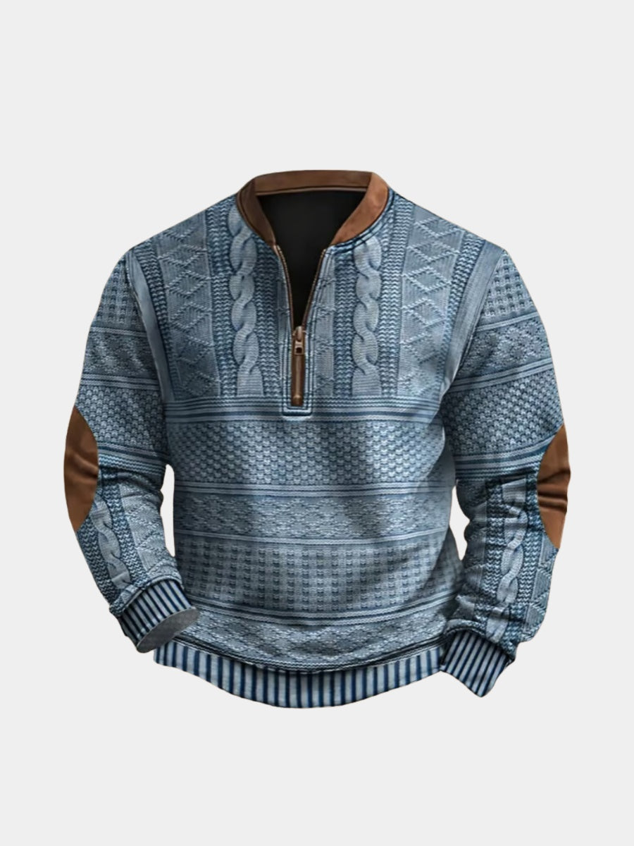 Gonzalo | Sudadera con Cremallera Estampada Hombre Manga Larga Cuello Mao
