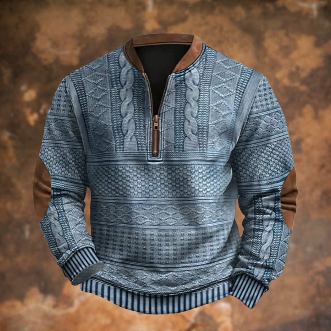 Gonzalo | Sudadera con Cremallera Estampada Hombre Manga Larga Cuello Mao