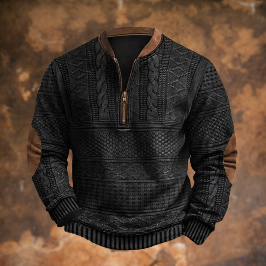 Gonzalo | Sudadera con Cremallera Estampada Hombre Manga Larga Cuello Mao