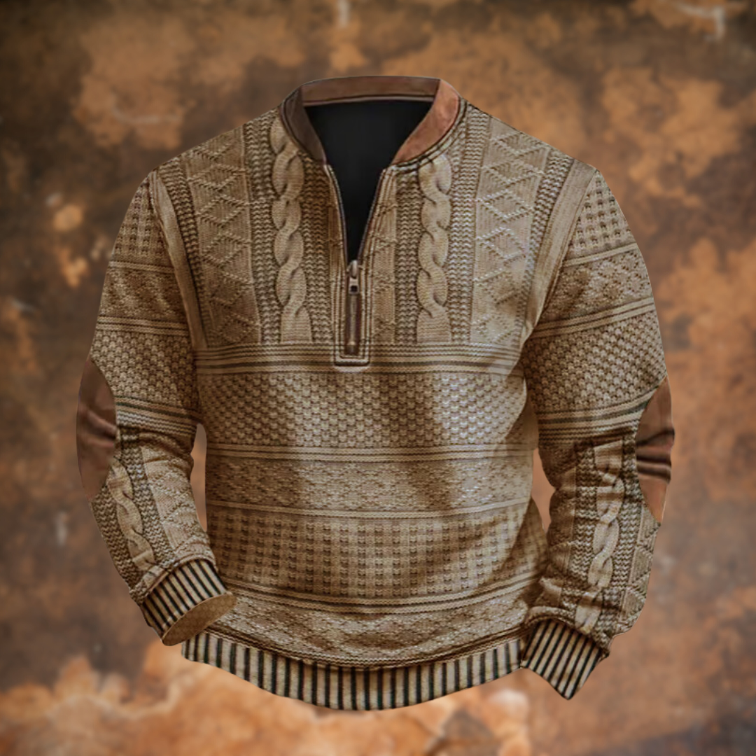 Gonzalo | Sudadera con Cremallera Estampada Hombre Manga Larga Cuello Mao