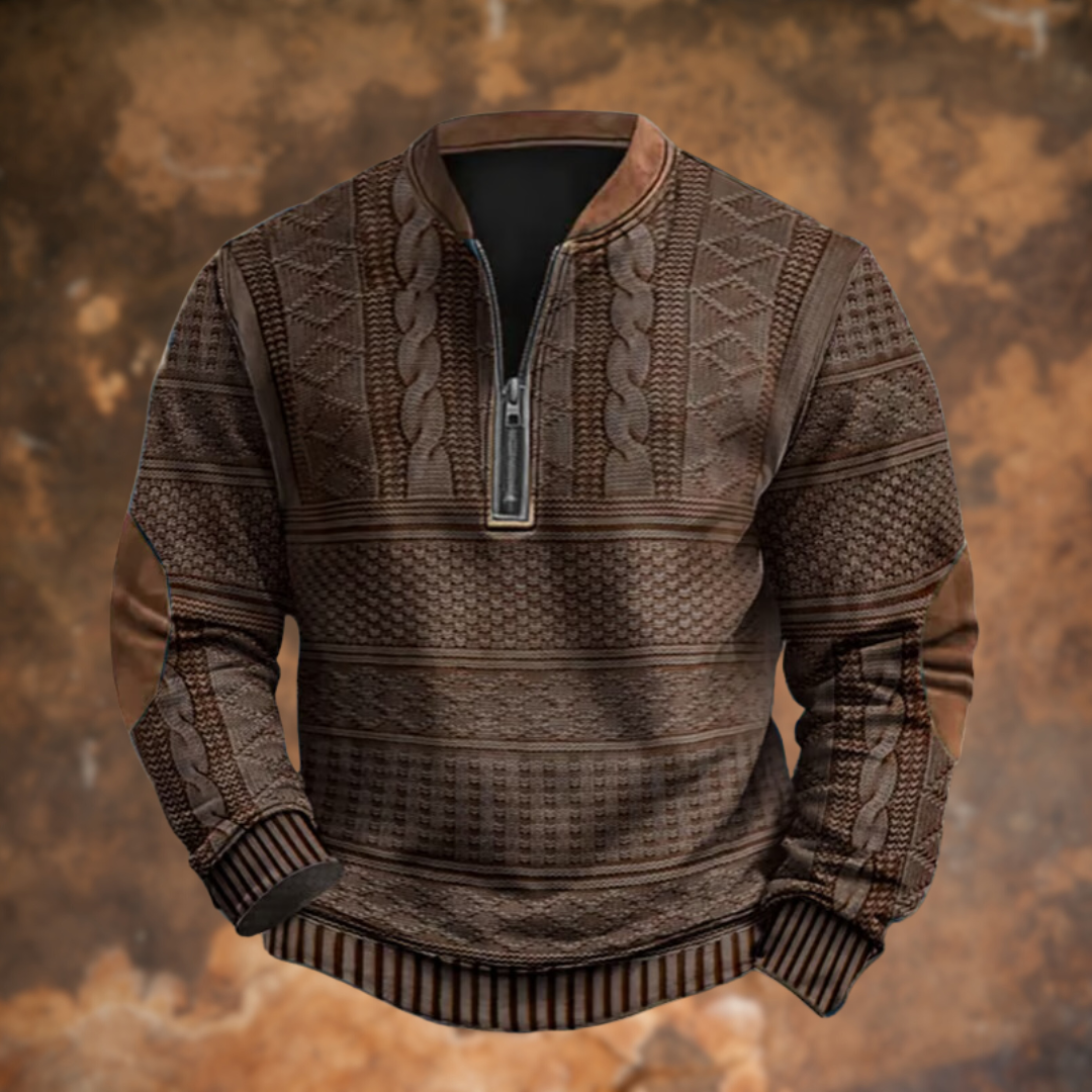 Gonzalo | Sudadera con Cremallera Estampada Hombre Manga Larga Cuello Mao