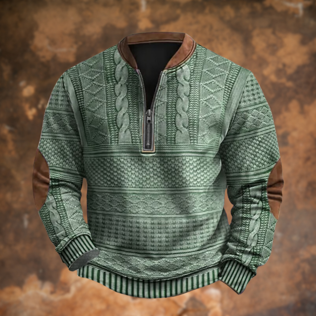 Gonzalo | Sudadera con Cremallera Estampada Hombre Manga Larga Cuello Mao