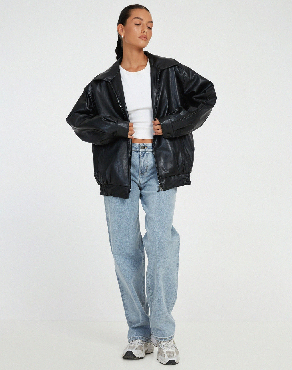 Delfina | Chaqueta de Cuero Oversize Biker Mujer Cremallera