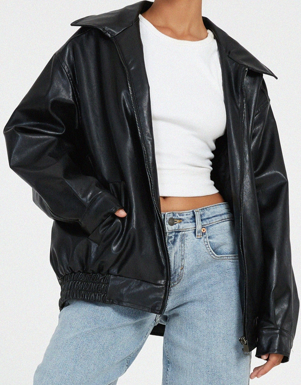 Delfina | Chaqueta de Cuero Oversize Biker Mujer Cremallera