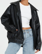 Delfina | Chaqueta de Cuero Oversize Biker Mujer Cremallera