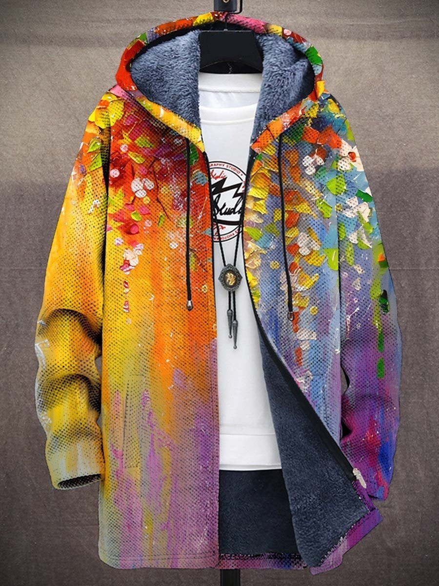 Plinio | Zip Hoodie Estampado Artístico Hombre Forro Felpa Cremallera
