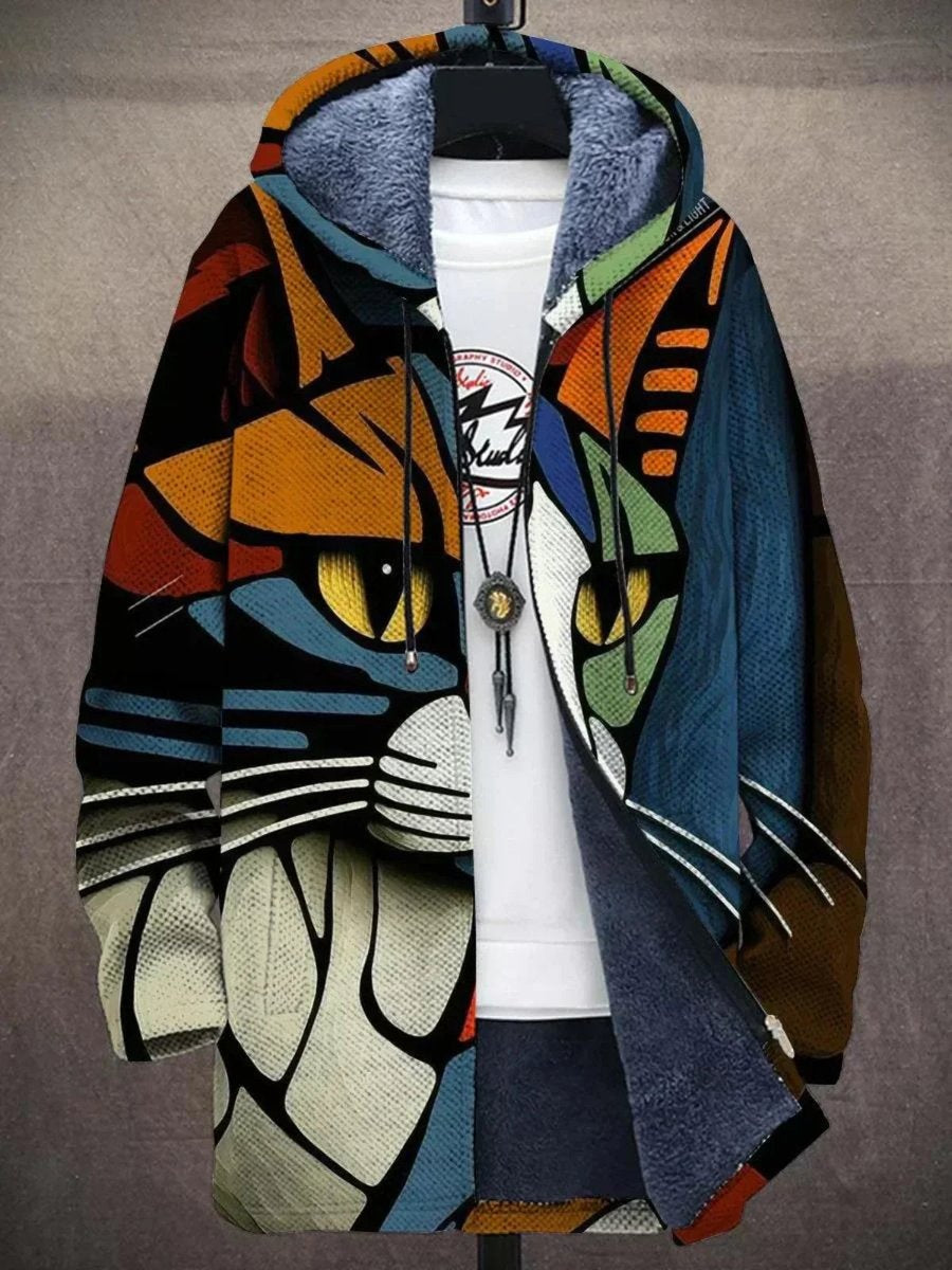 Plinio | Zip Hoodie Estampado Artístico Hombre Forro Felpa Cremallera