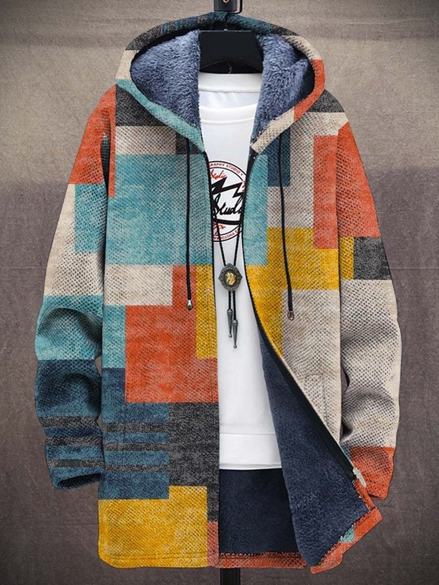 Plinio | Zip Hoodie Estampado Artístico Hombre Forro Felpa Cremallera