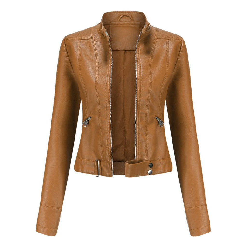 Itziar | Chaqueta Motera Mujer de Polipiel Cuello Mao Cremallera