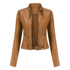 Itziar | Chaqueta Motera Mujer de Polipiel Cuello Mao Cremallera