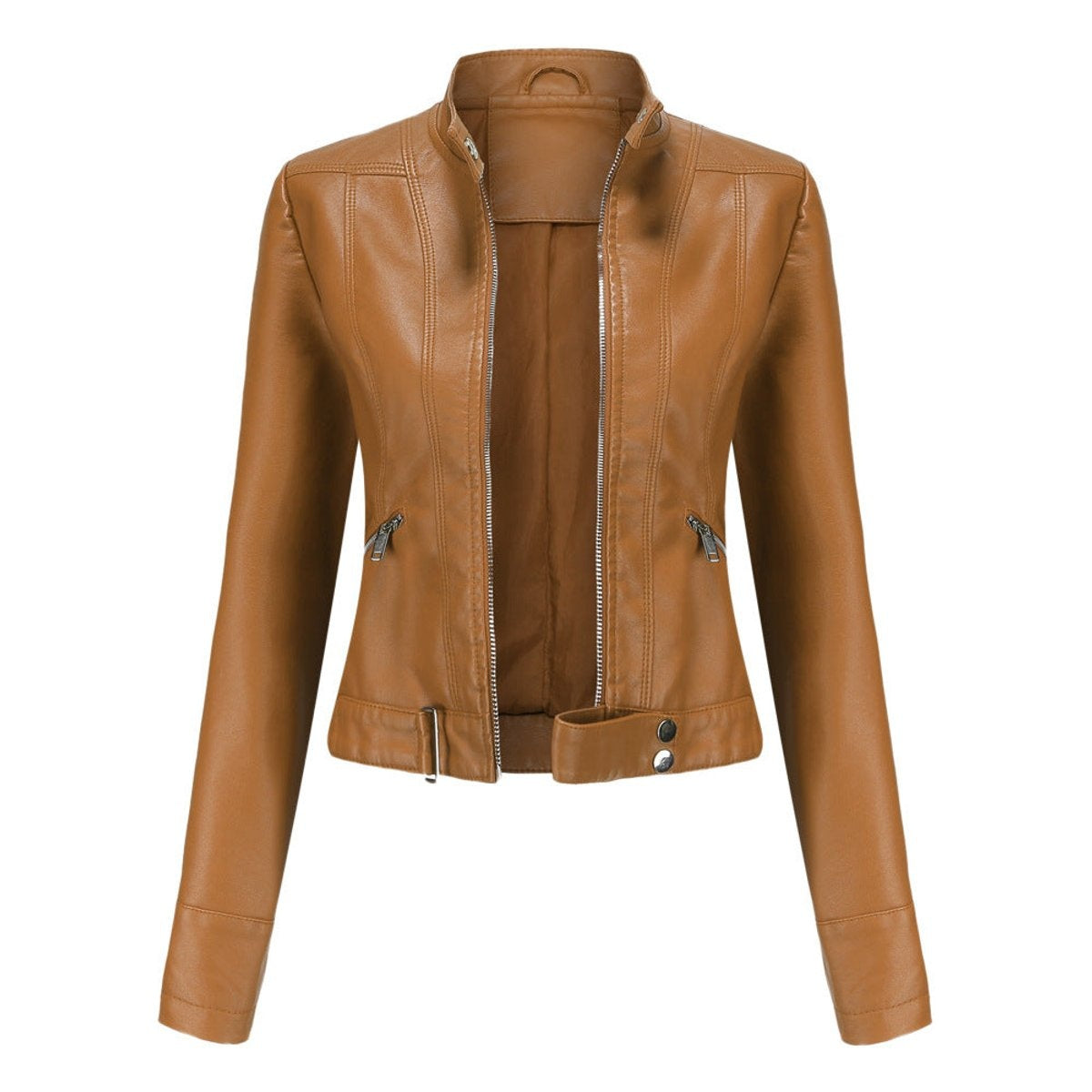 Itziar | Chaqueta Motera Mujer de Polipiel Cuello Mao Cremallera