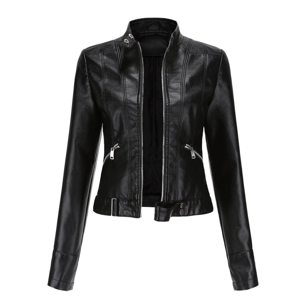 Itziar | Chaqueta Motera Mujer de Polipiel Cuello Mao Cremallera