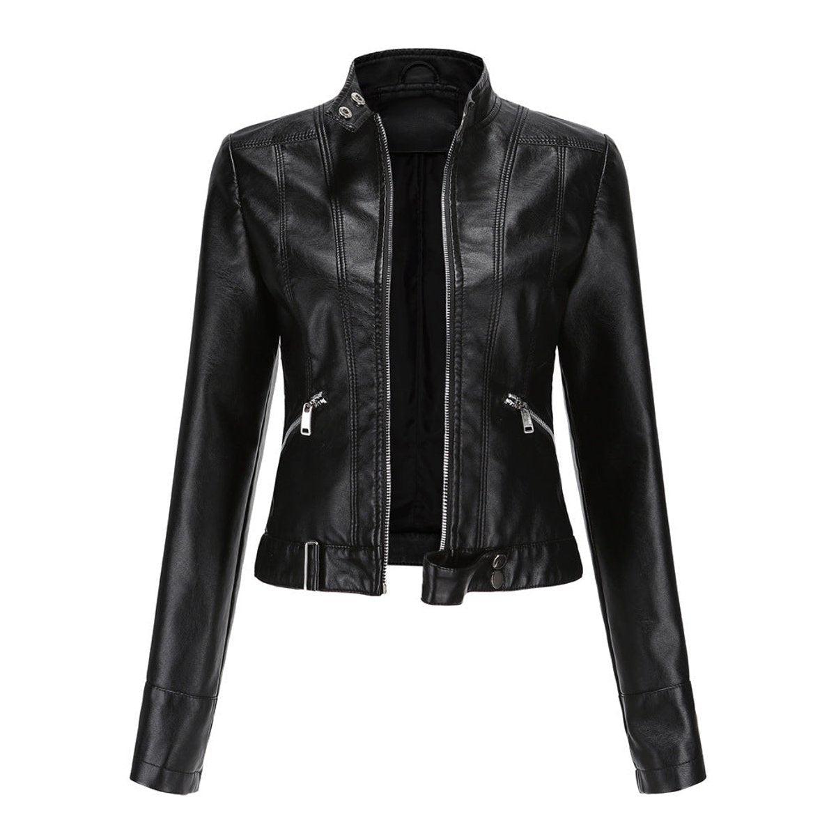 Itziar | Chaqueta Motera Mujer de Polipiel Cuello Mao Cremallera