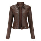 Itziar | Chaqueta Motera Mujer de Polipiel Cuello Mao Cremallera