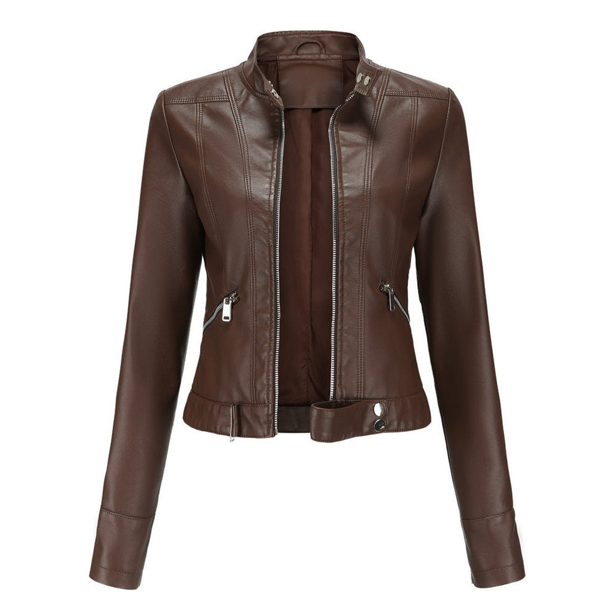 Itziar | Chaqueta Motera Mujer de Polipiel Cuello Mao Cremallera