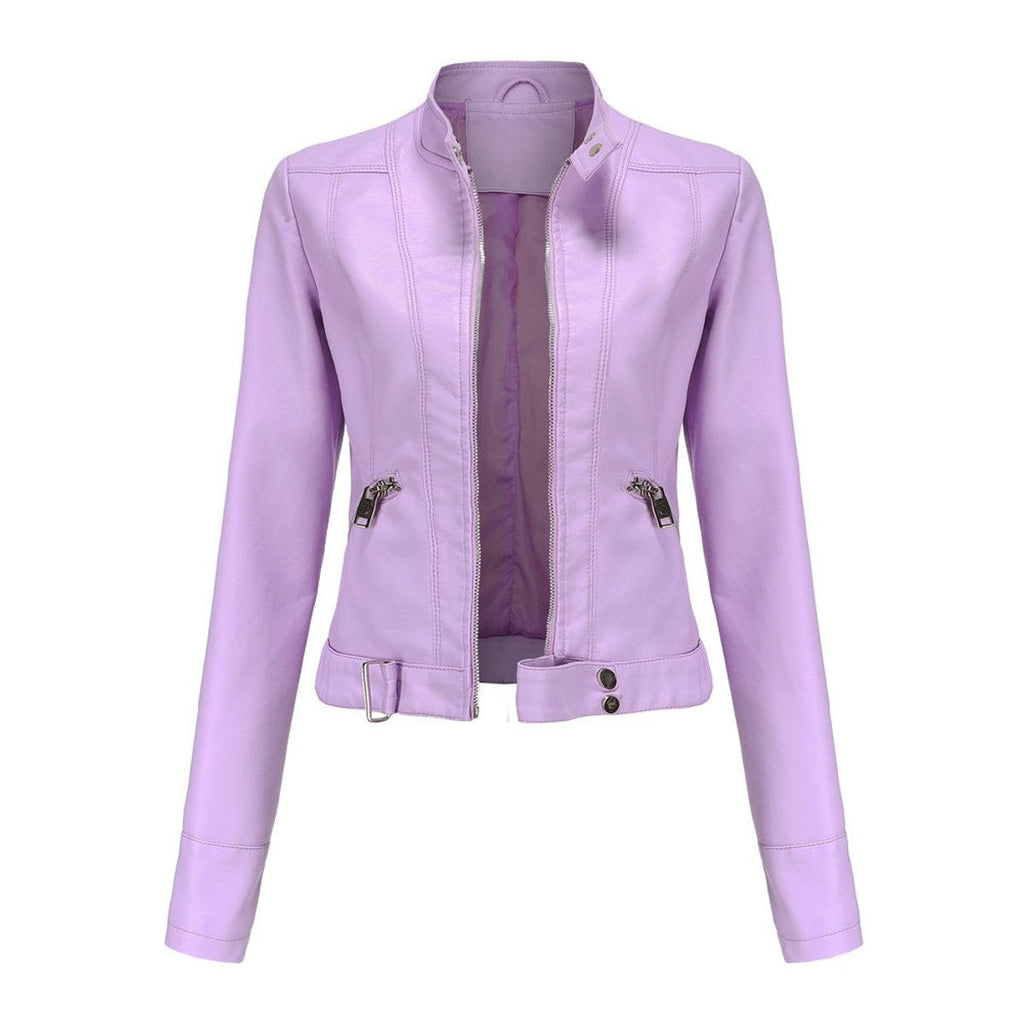 Itziar | Chaqueta Motera Mujer de Polipiel Cuello Mao Cremallera