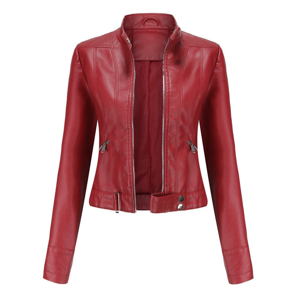 Itziar | Chaqueta Motera Mujer de Polipiel Cuello Mao Cremallera