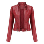 Itziar | Chaqueta Motera Mujer de Polipiel Cuello Mao Cremallera