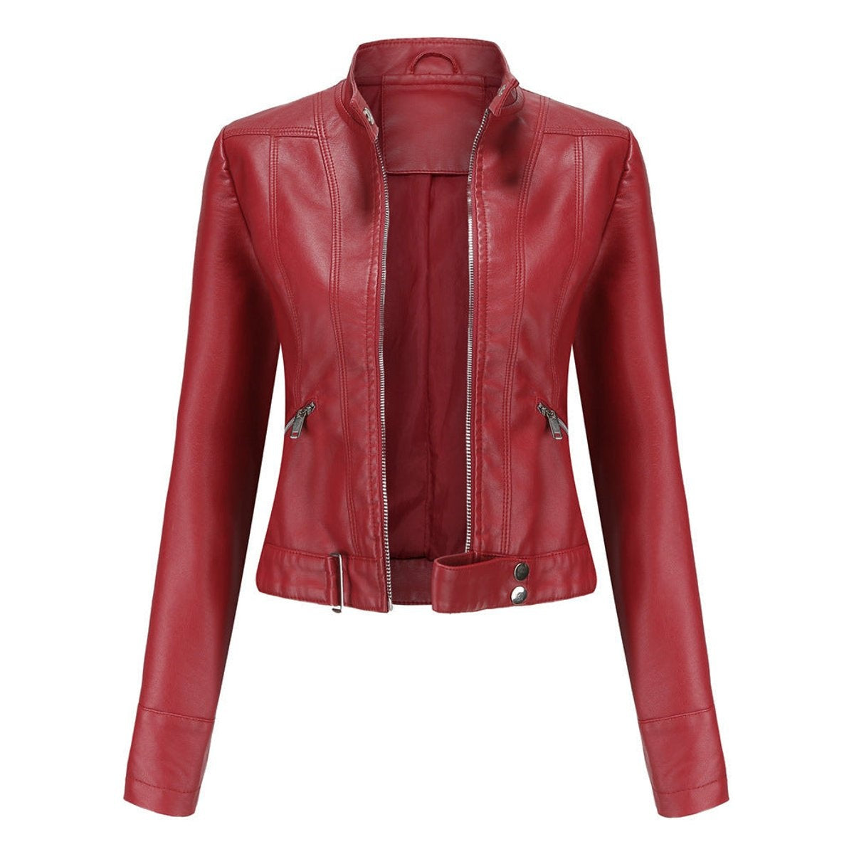 Itziar | Chaqueta Motera Mujer de Polipiel Cuello Mao Cremallera