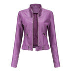 Itziar | Chaqueta Motera Mujer de Polipiel Cuello Mao Cremallera