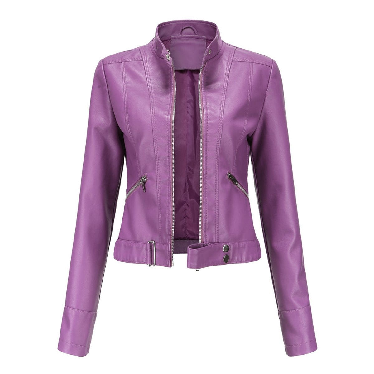 Itziar | Chaqueta Motera Mujer de Polipiel Cuello Mao Cremallera