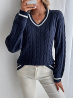 Diana | Jersey de Punto Cableado Mujer Escote V Rayas