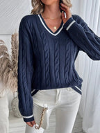 Diana | Jersey de Punto Cableado Mujer Escote V Rayas