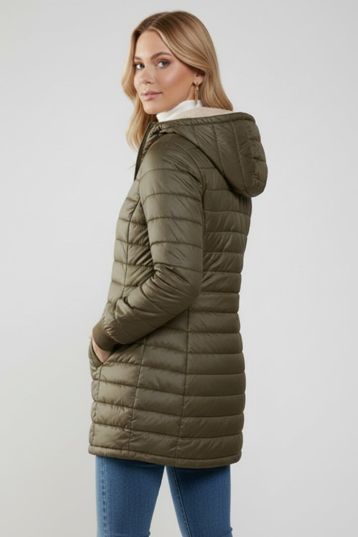 Gala | Chaquetón Acolchado Largo Mujer con Capucha Forro Sherpa