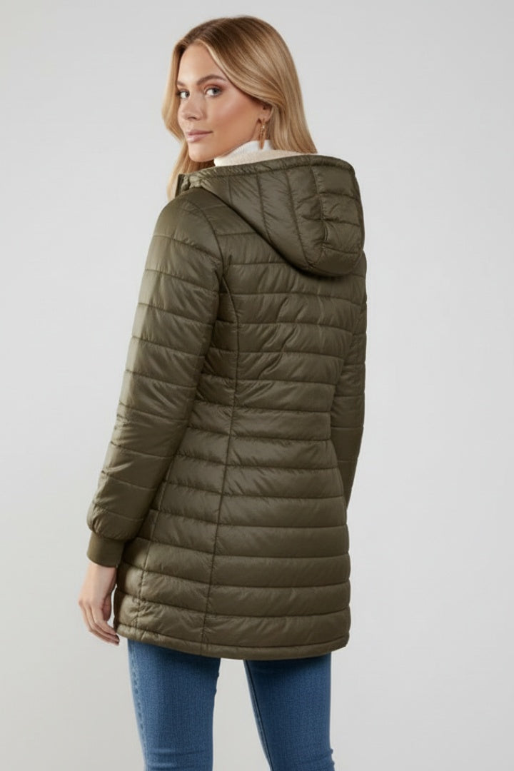 Gala | Chaquetón Acolchado Largo Mujer con Capucha Forro Sherpa