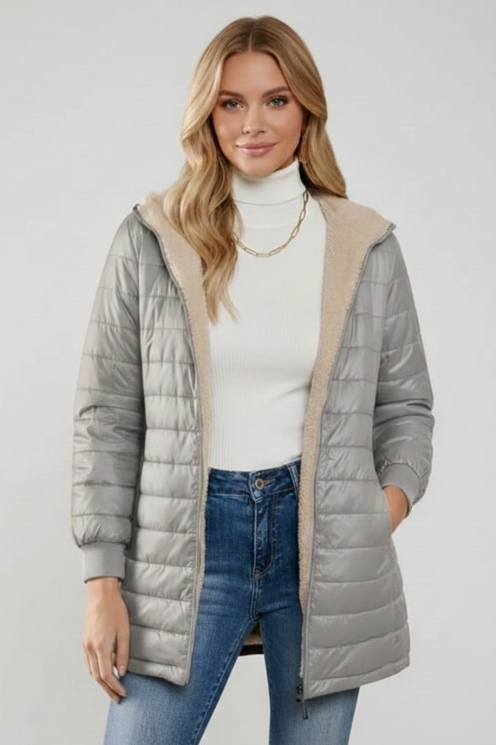 Gala | Chaquetón Acolchado Largo Mujer con Capucha Forro Sherpa