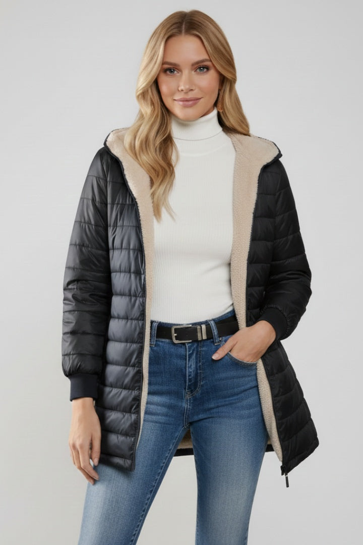 Gala | Chaquetón Acolchado Largo Mujer con Capucha Forro Sherpa