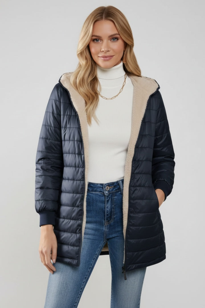 Gala | Chaquetón Acolchado Largo Mujer con Capucha Forro Sherpa