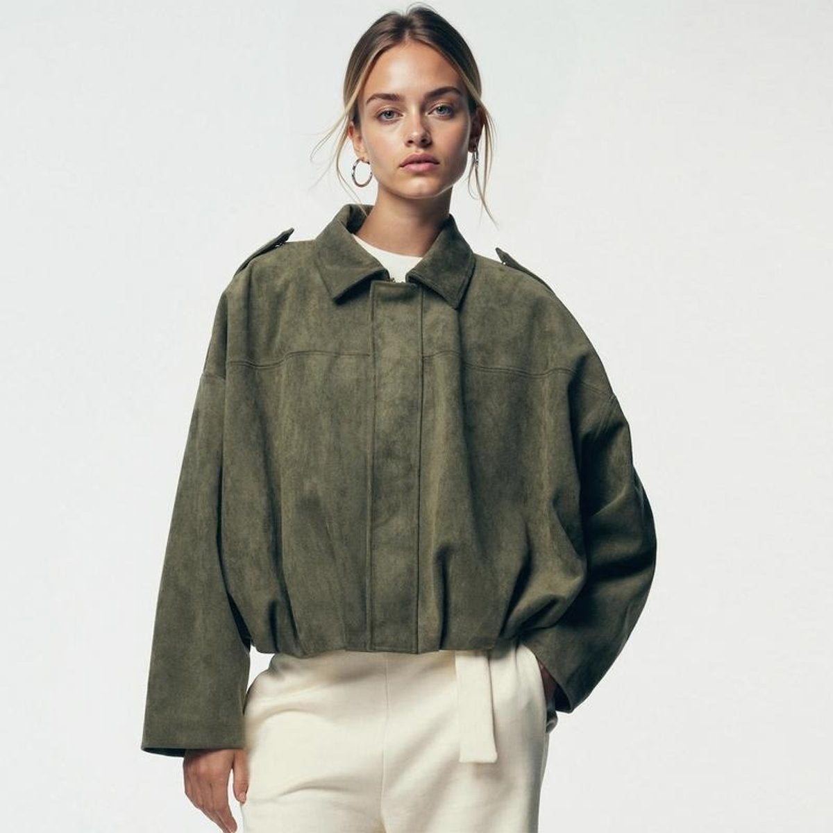 Pilar | Chaqueta de Ante Mujer Oversize Bomber Manga Larga