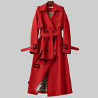 Yolanda | Trench Coat Largo Mujer Cinturón Forro Cuadros