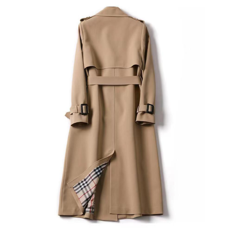 Yolanda | Trench Coat Largo Mujer Cinturón Forro Cuadros