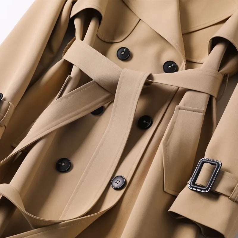 Yolanda | Trench Coat Largo Mujer Cinturón Forro Cuadros