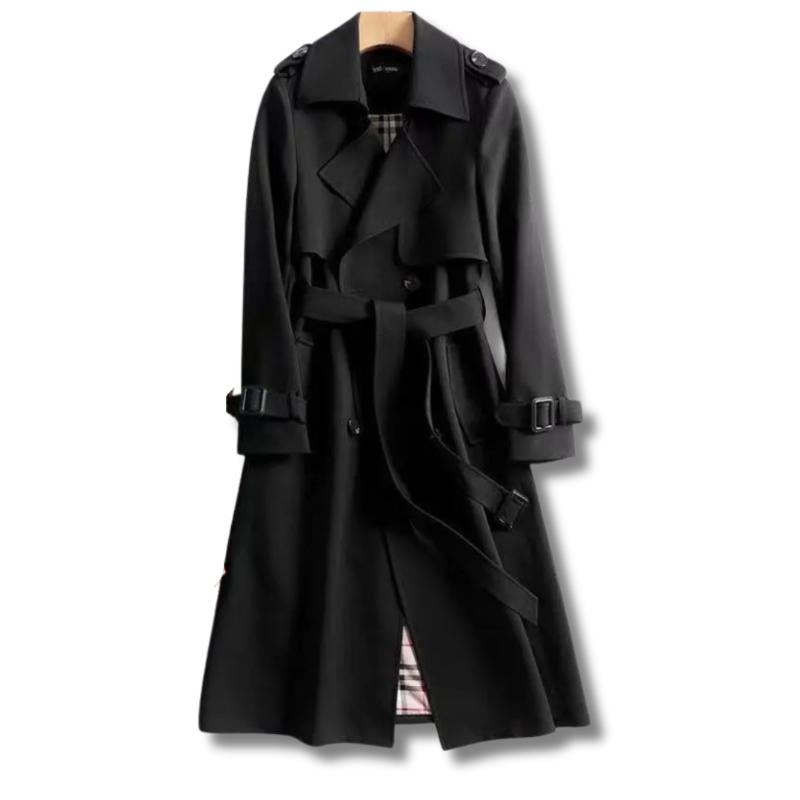 Yolanda | Trench Coat Largo Mujer Cinturón Forro Cuadros