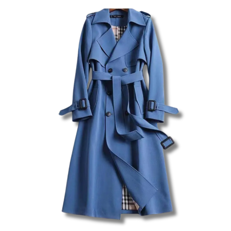 Yolanda | Trench Coat Largo Mujer Cinturón Forro Cuadros