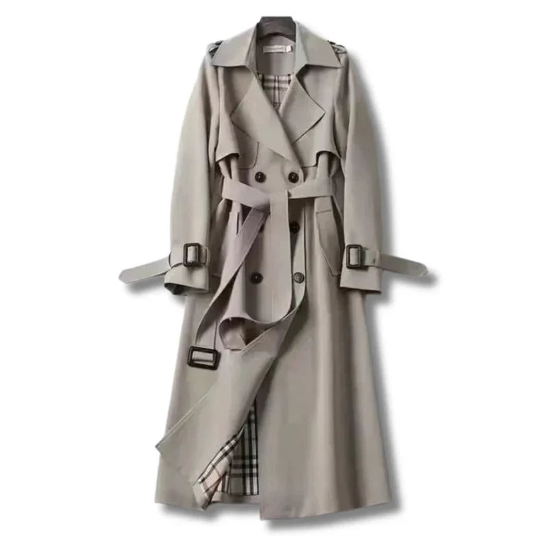 Yolanda | Trench Coat Largo Mujer Cinturón Forro Cuadros