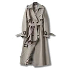 Yolanda | Trench Coat Largo Mujer Cinturón Forro Cuadros