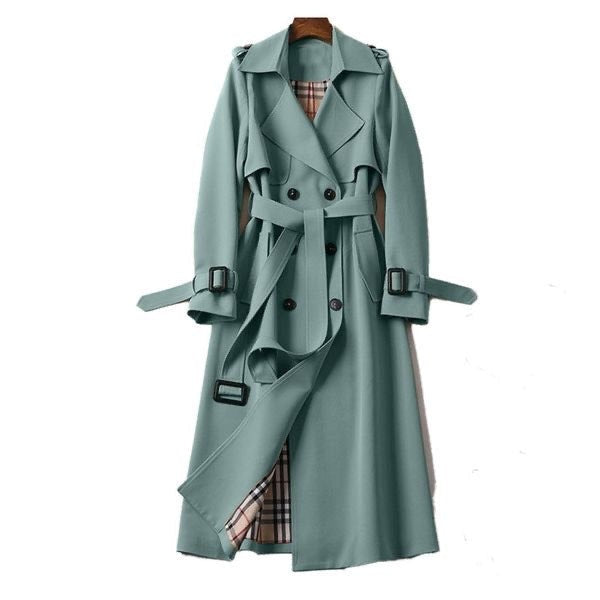 Yolanda | Trench Coat Largo Mujer Cinturón Forro Cuadros