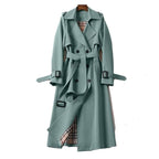 Yolanda | Trench Coat Largo Mujer Cinturón Forro Cuadros