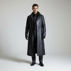 César | Chaqueta de Cuero Larga Hombre Cuello Solapa