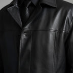 César | Chaqueta de Cuero Larga Hombre Cuello Solapa
