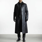 César | Chaqueta de Cuero Larga Hombre Cuello Solapa