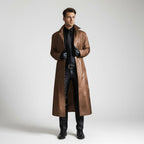 César | Chaqueta de Cuero Larga Hombre Cuello Solapa